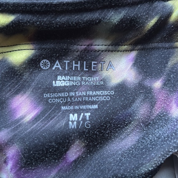 Athleta Leggings, marble color of purple, green, and white on black - Picture 3 of 4